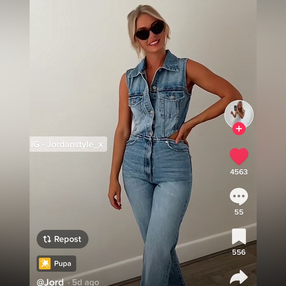 NWT Tik tok viral Zara FULL LENGTH CUT OUT DENIM JUMPSUIT